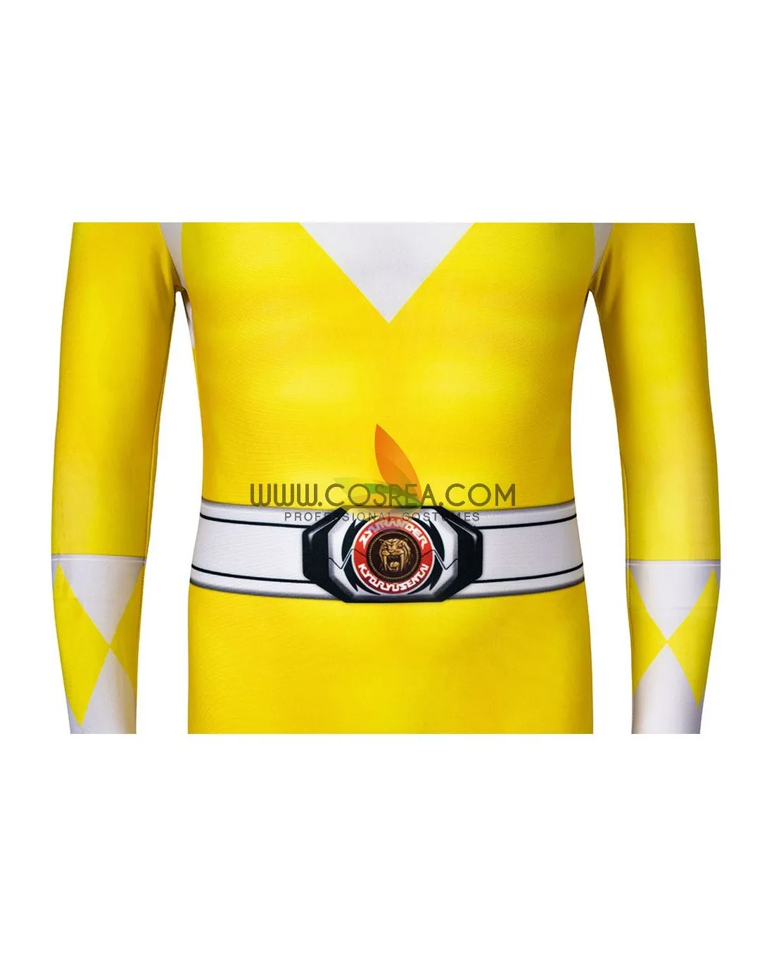 Kids Size Digital Printed Cosplay Costume of Mighty Morphin Power Rangers Yellow Ranger