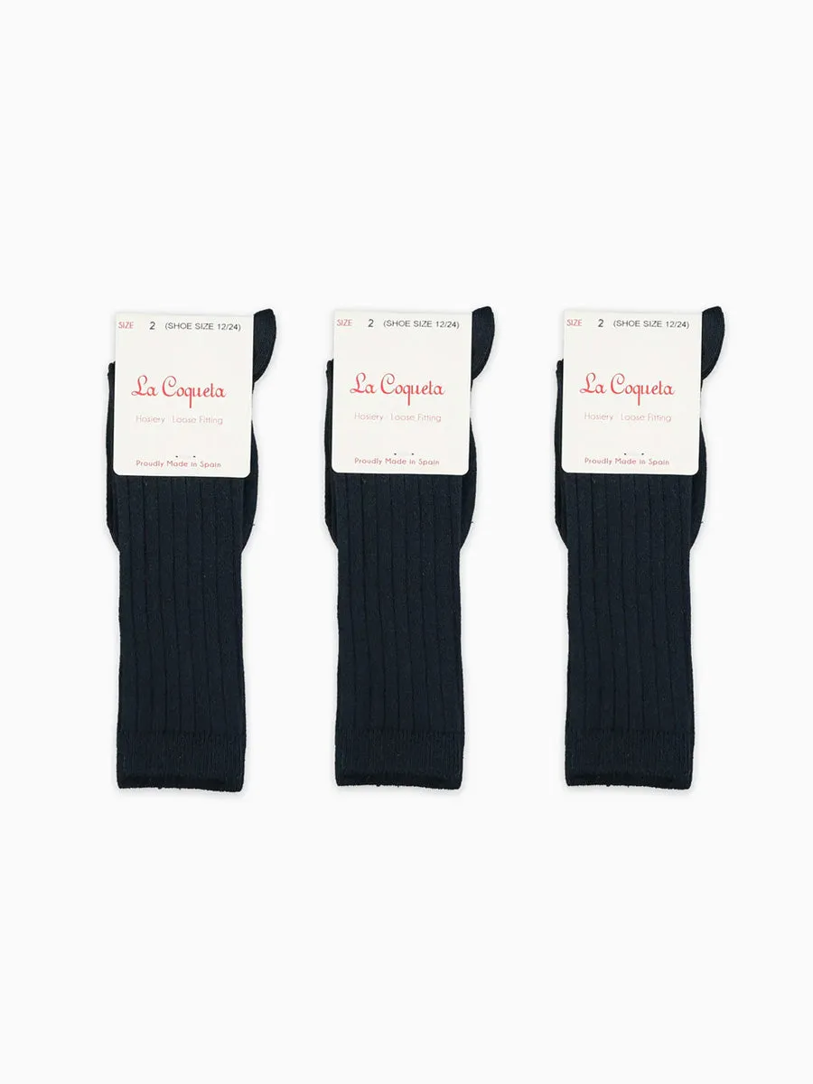 Navy Blue Ribbed Knee High Kids Socks Set