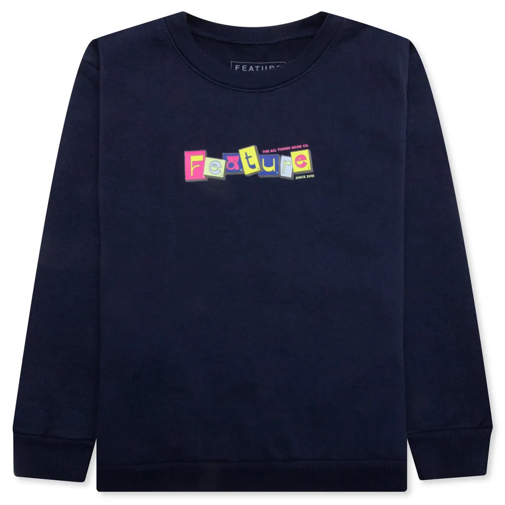 Navy Kids Scrabble Crewneck