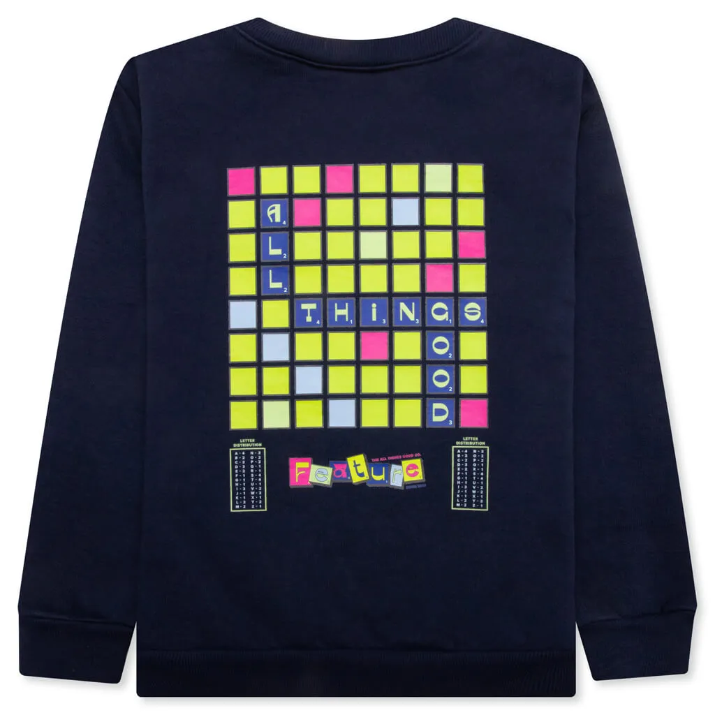 Navy Kids Scrabble Crewneck