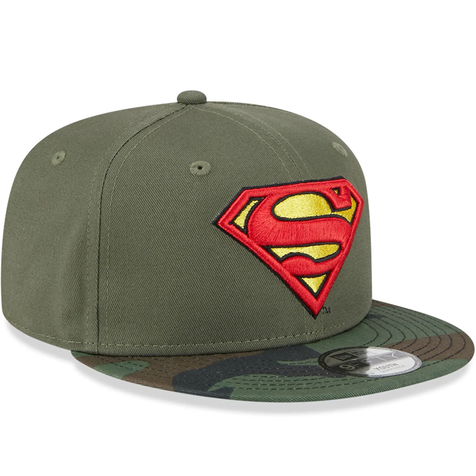 New Era Kids 9FIFTY DC Superman Flat Peak Snapback Cap - New Olive