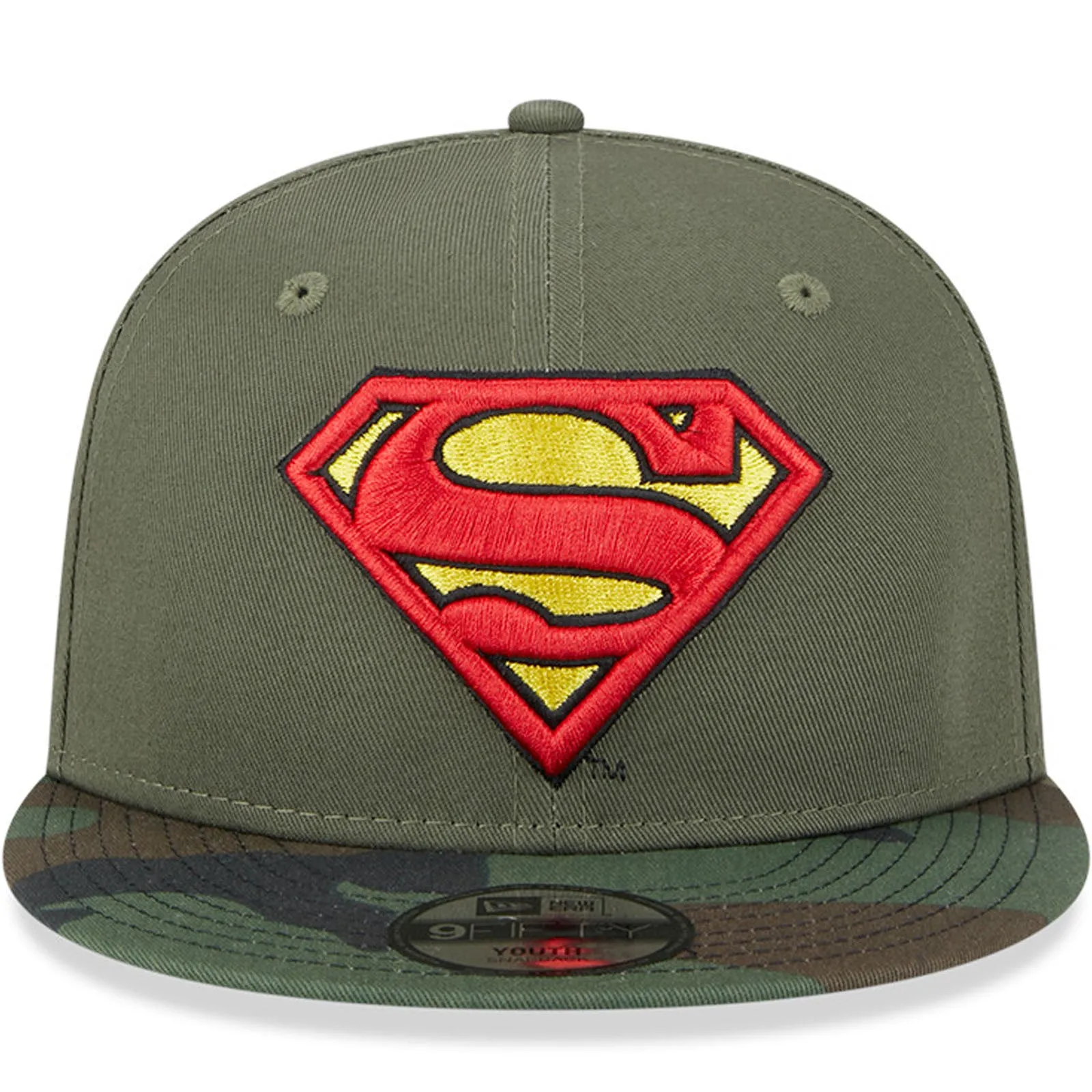 New Era Kids 9FIFTY DC Superman Flat Peak Snapback Cap - New Olive