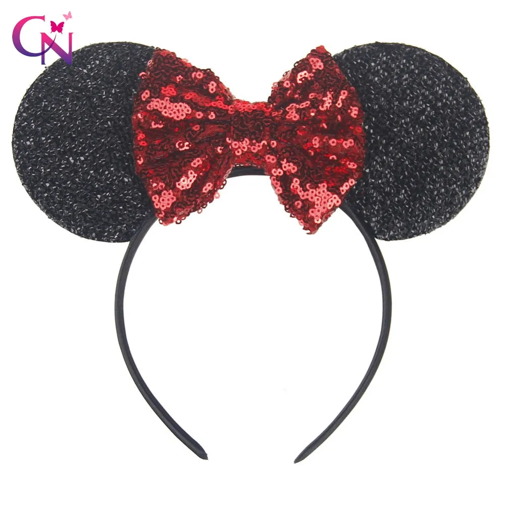 Sparkling Minnie Mouse Ears Headband with Sequin Bows for Kids Girls Hair Accessory