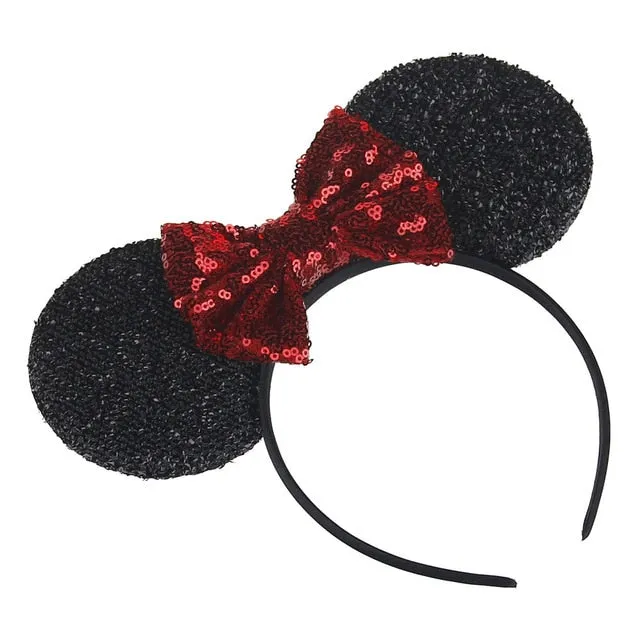 Sparkling Minnie Mouse Ears Headband with Sequin Bows for Kids Girls Hair Accessory