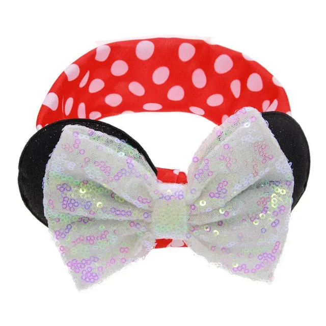 Sparkling Minnie Mouse Ears Headband with Sequin Bows for Kids Girls Hair Accessory