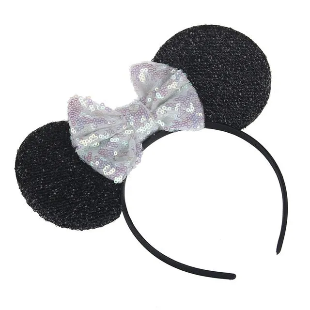 Sparkling Minnie Mouse Ears Headband with Sequin Bows for Kids Girls Hair Accessory