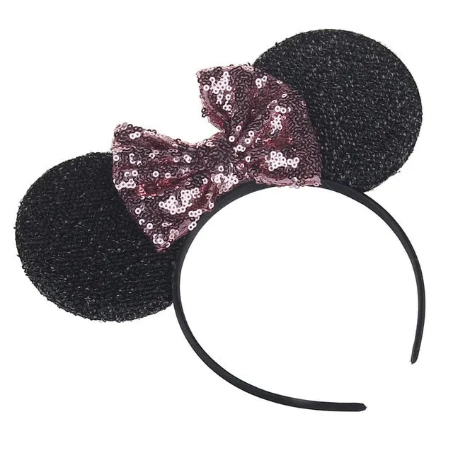 Sparkling Minnie Mouse Ears Headband with Sequin Bows for Kids Girls Hair Accessory