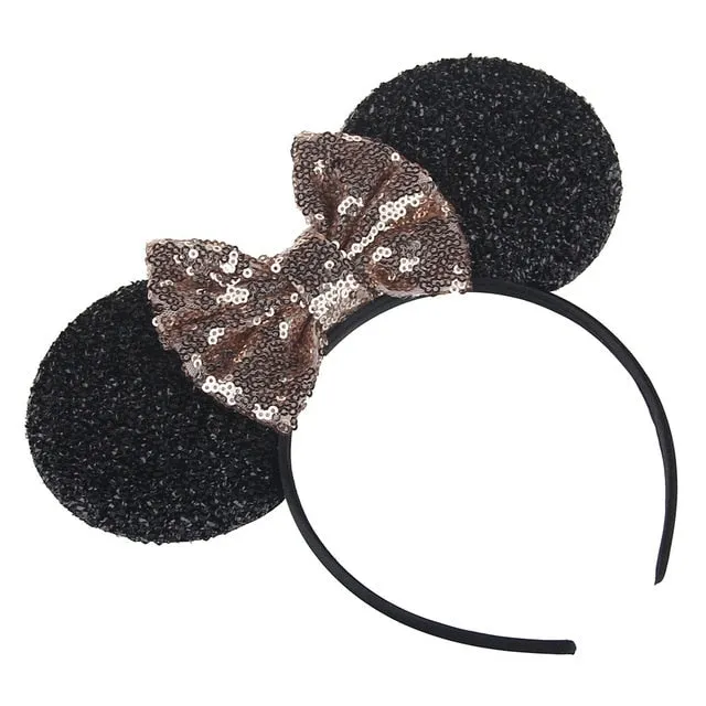 Sparkling Minnie Mouse Ears Headband with Sequin Bows for Kids Girls Hair Accessory