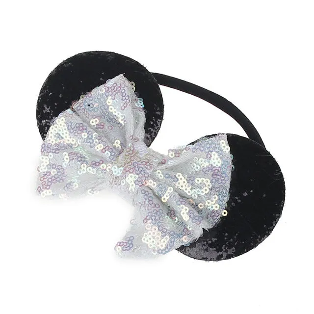 Sparkling Minnie Mouse Ears Headband with Sequin Bows for Kids Girls Hair Accessory