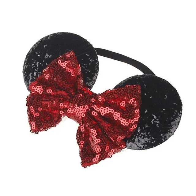 Sparkling Minnie Mouse Ears Headband with Sequin Bows for Kids Girls Hair Accessory