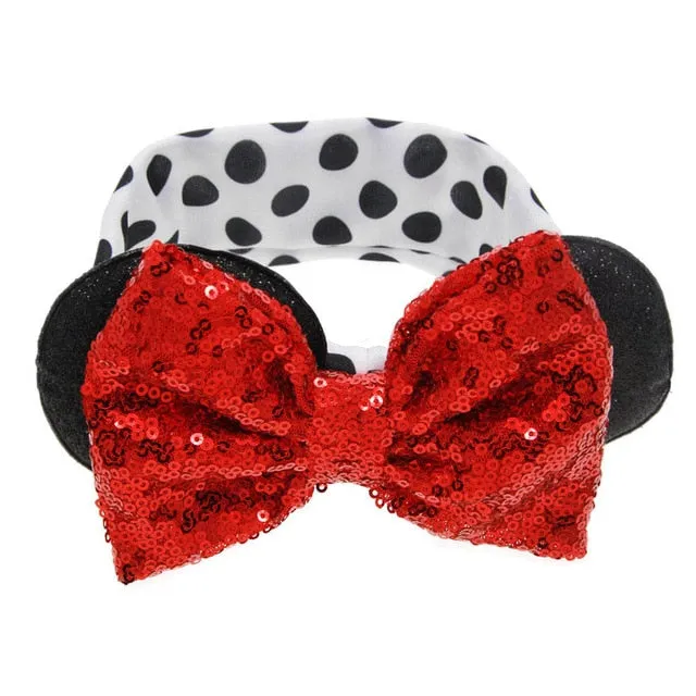 Sparkling Minnie Mouse Ears Headband with Sequin Bows for Kids Girls Hair Accessory