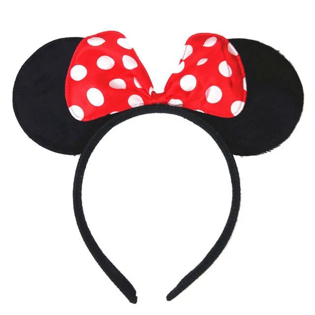 Sparkling Minnie Mouse Ears Headband with Sequin Bows for Kids Girls Hair Accessory