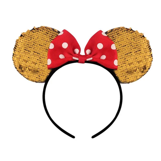 Sparkling Minnie Mouse Ears Headband with Sequin Bows for Kids Girls Hair Accessory