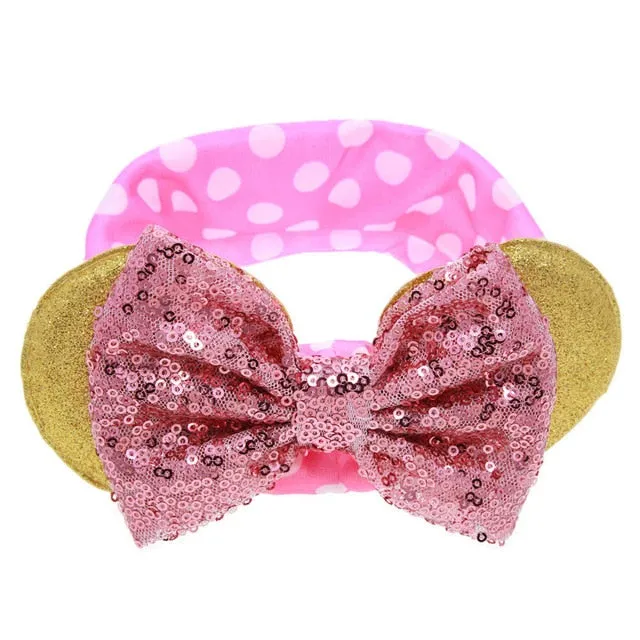 Sparkling Minnie Mouse Ears Headband with Sequin Bows for Kids Girls Hair Accessory