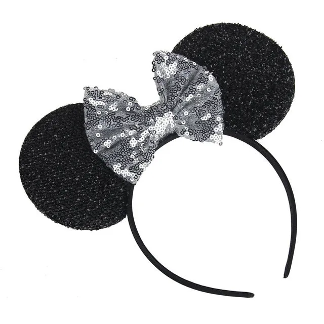 Sparkling Minnie Mouse Ears Headband with Sequin Bows for Kids Girls Hair Accessory