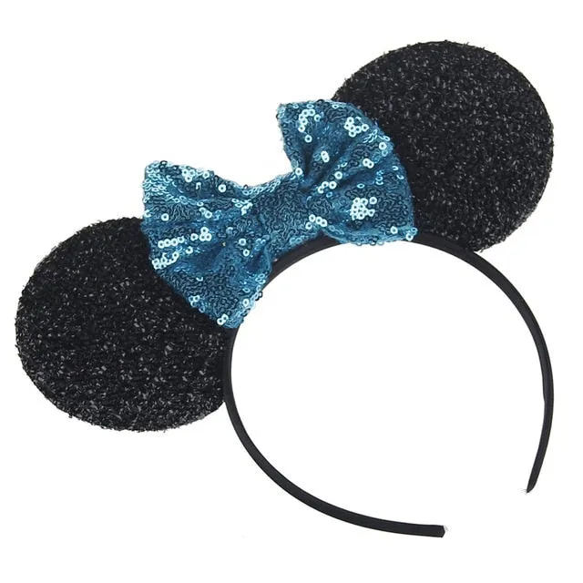 Sparkling Minnie Mouse Ears Headband with Sequin Bows for Kids Girls Hair Accessory