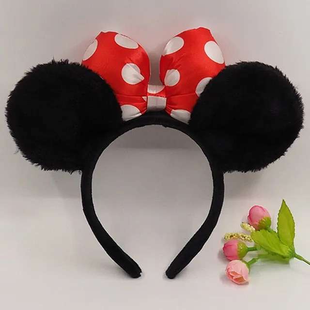 Sparkling Minnie Mouse Ears Headband with Sequin Bows for Kids Girls Hair Accessory