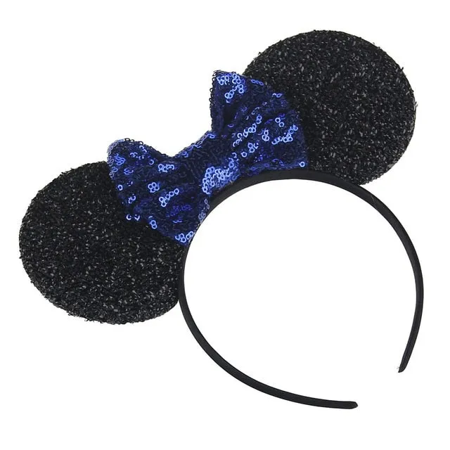 Sparkling Minnie Mouse Ears Headband with Sequin Bows for Kids Girls Hair Accessory