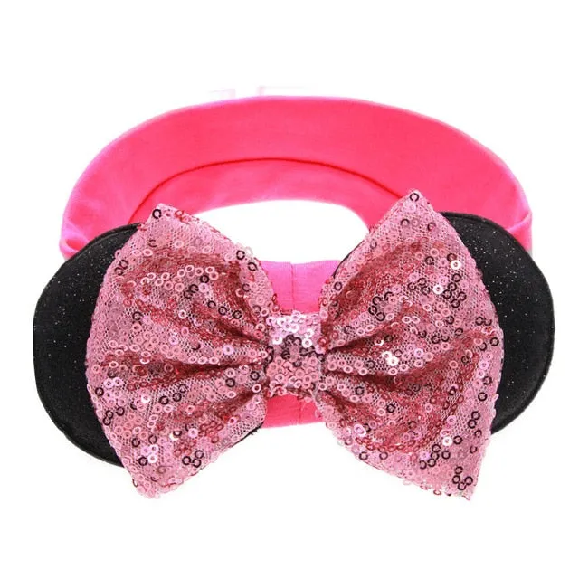 Sparkling Minnie Mouse Ears Headband with Sequin Bows for Kids Girls Hair Accessory