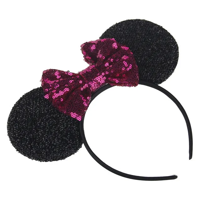 Sparkling Minnie Mouse Ears Headband with Sequin Bows for Kids Girls Hair Accessory