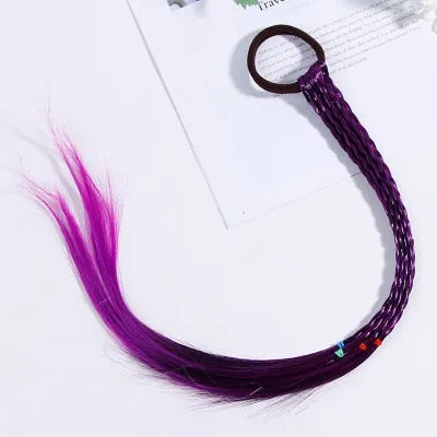 New Colorful Wigs and Ponytail Hair Ornament Headbands with Rubber Bands Hair Accessories for Girls