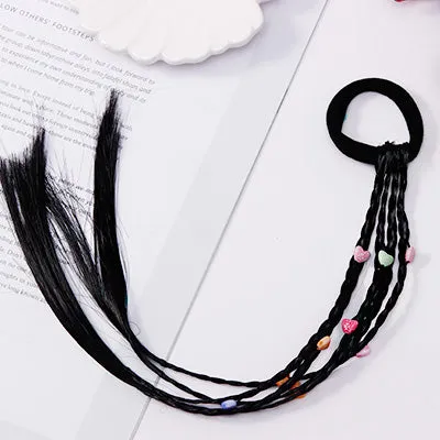 New Colorful Wigs and Ponytail Hair Ornament Headbands with Rubber Bands Hair Accessories for Girls