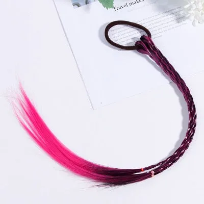 New Colorful Wigs and Ponytail Hair Ornament Headbands with Rubber Bands Hair Accessories for Girls