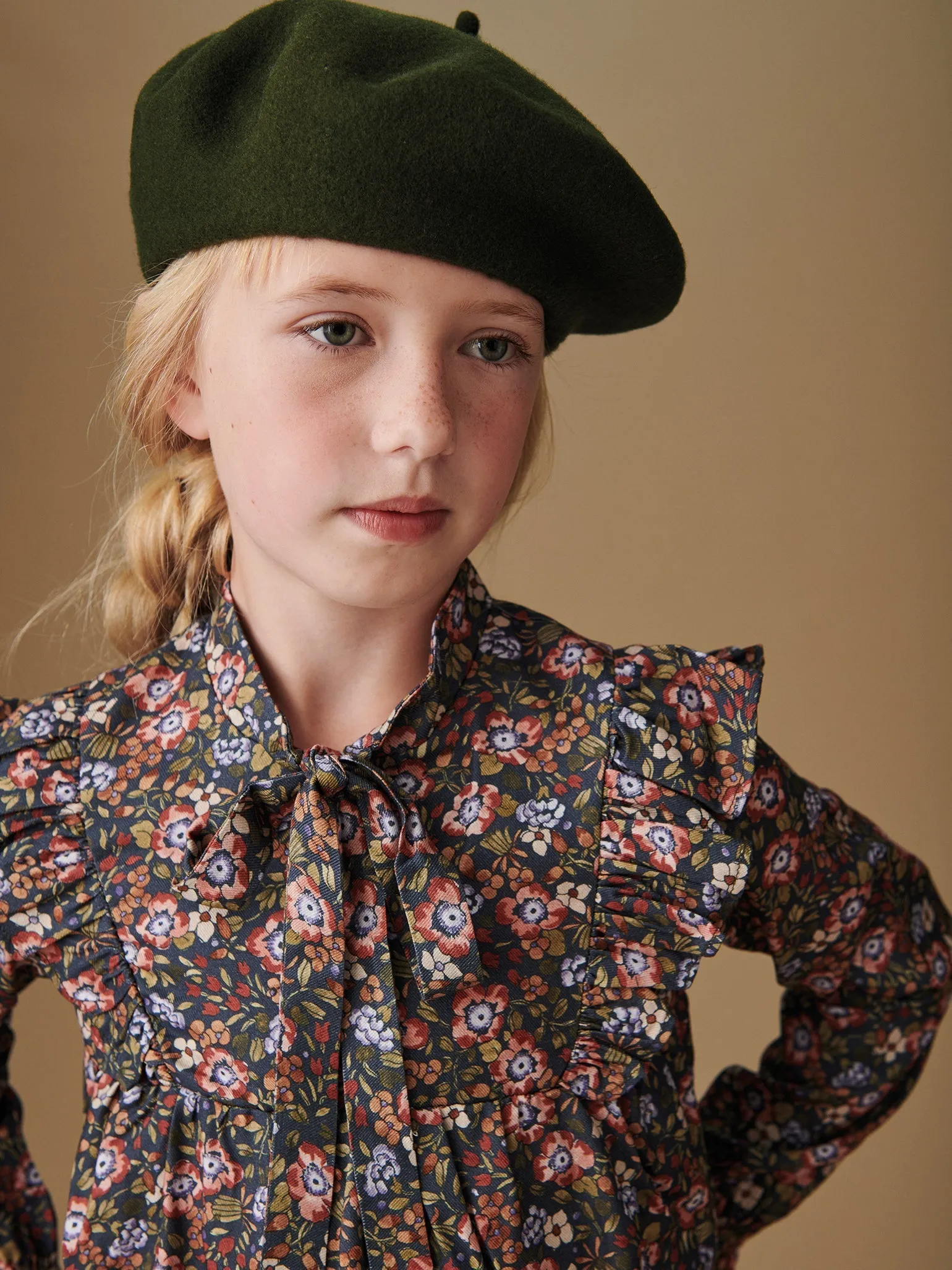 Olive Green Kids Wool Beret