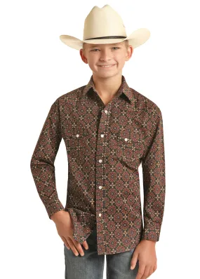 Panhandle Slim Red Medallion Woven Long Sleeve Shirt for Kids