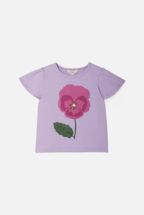 Frilly Tee for Kids with Pansy Design