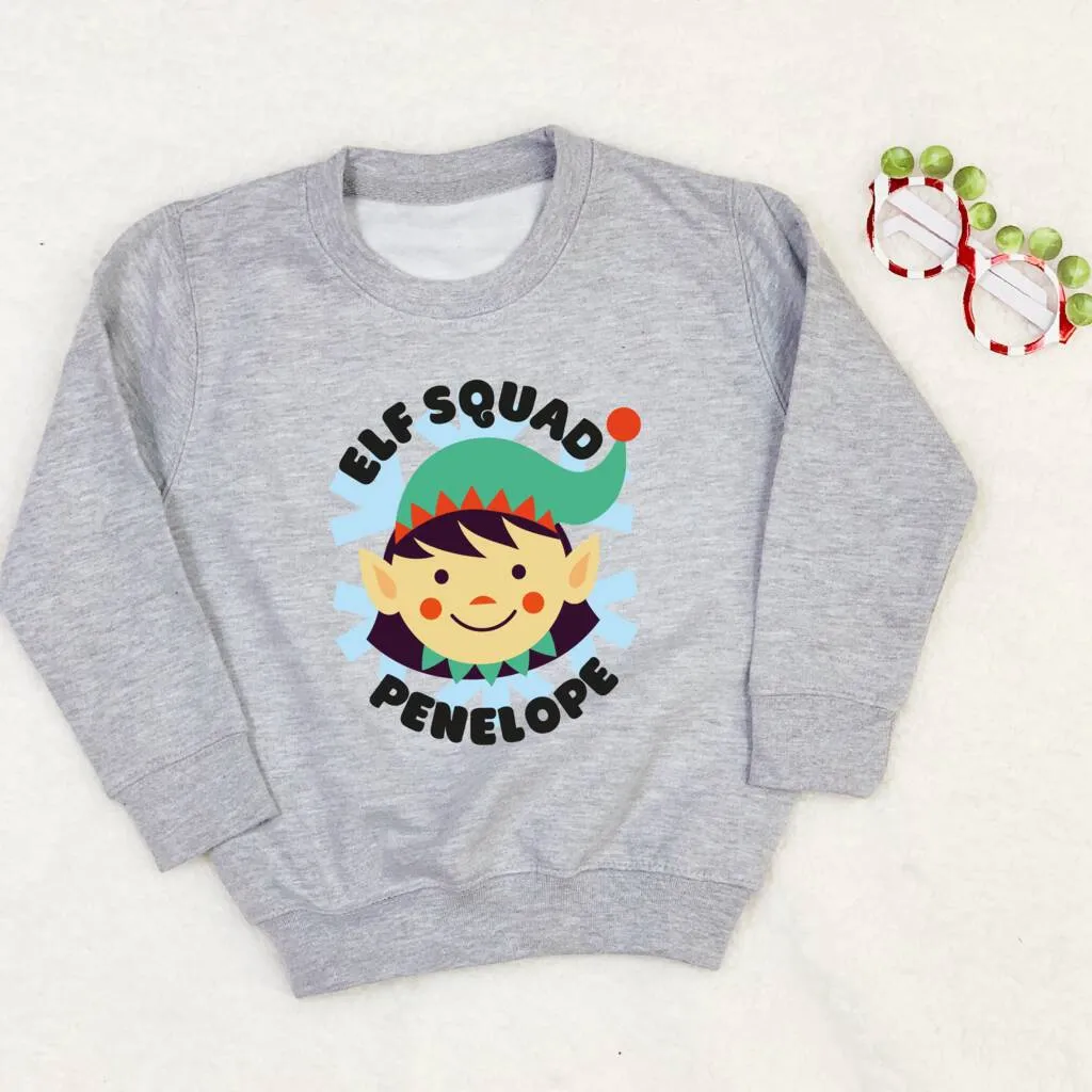 Personalised Elf Squad Kids Christmas Jumper