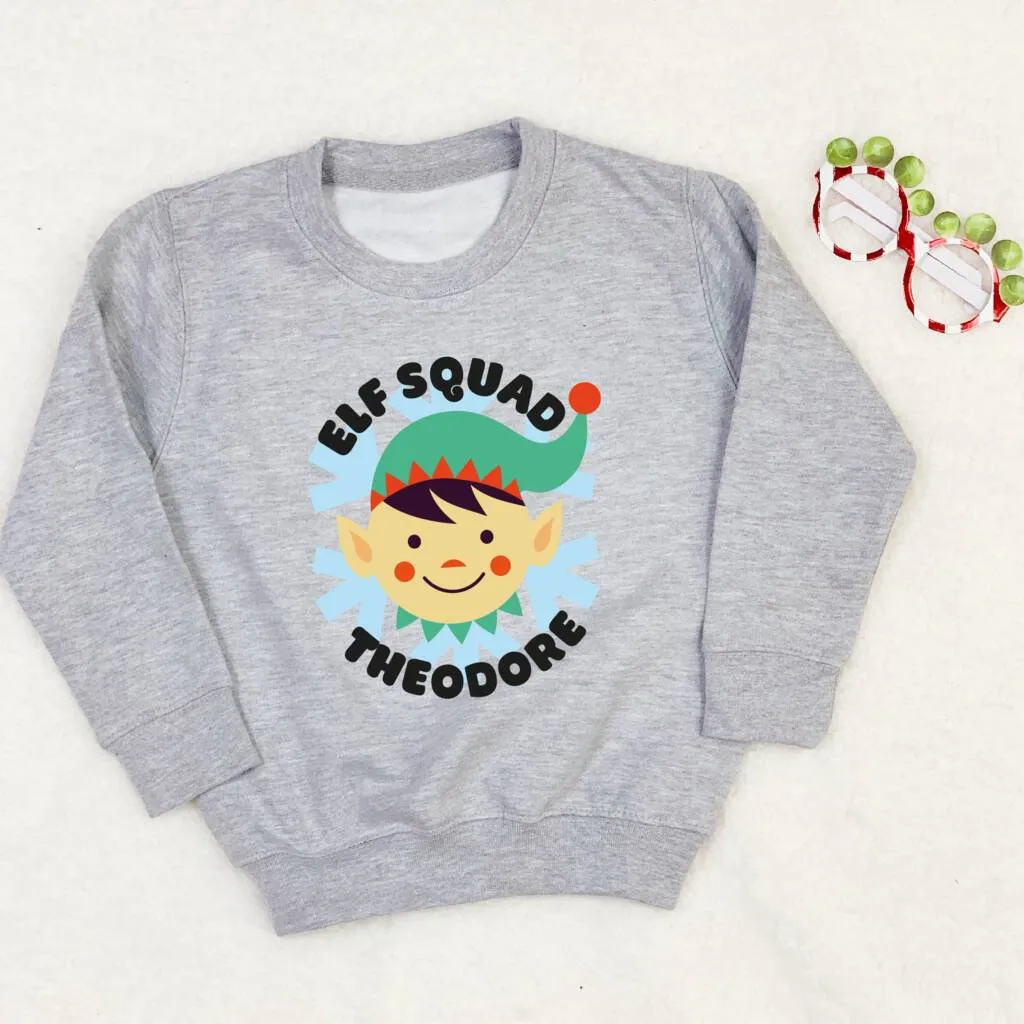 Personalised Elf Squad Kids Christmas Jumper