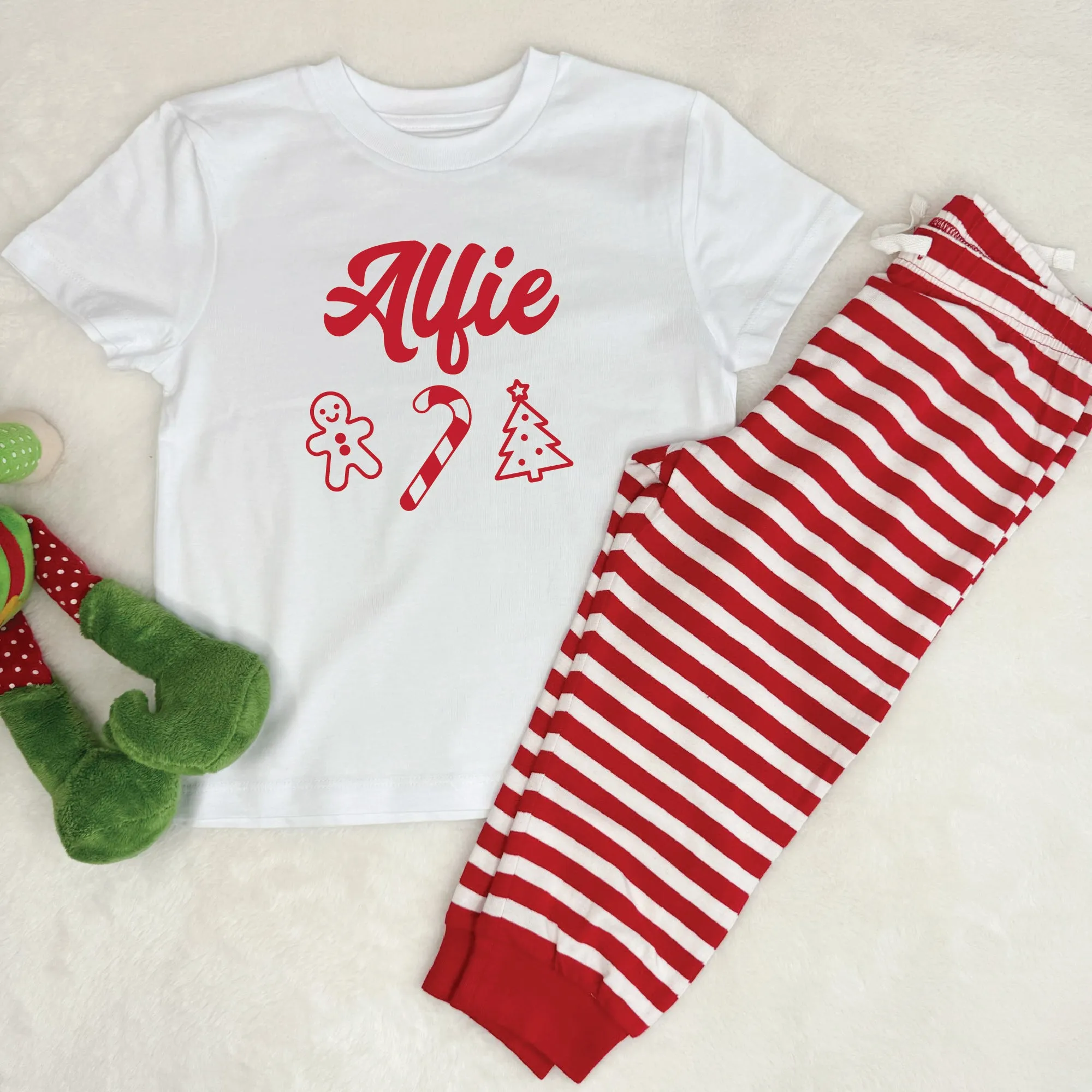 Personalised Kids Candy Cane Christmas Pj's