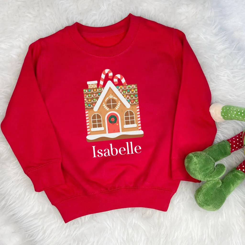 Personalised Kids Gingerbread House Christmas Jumper