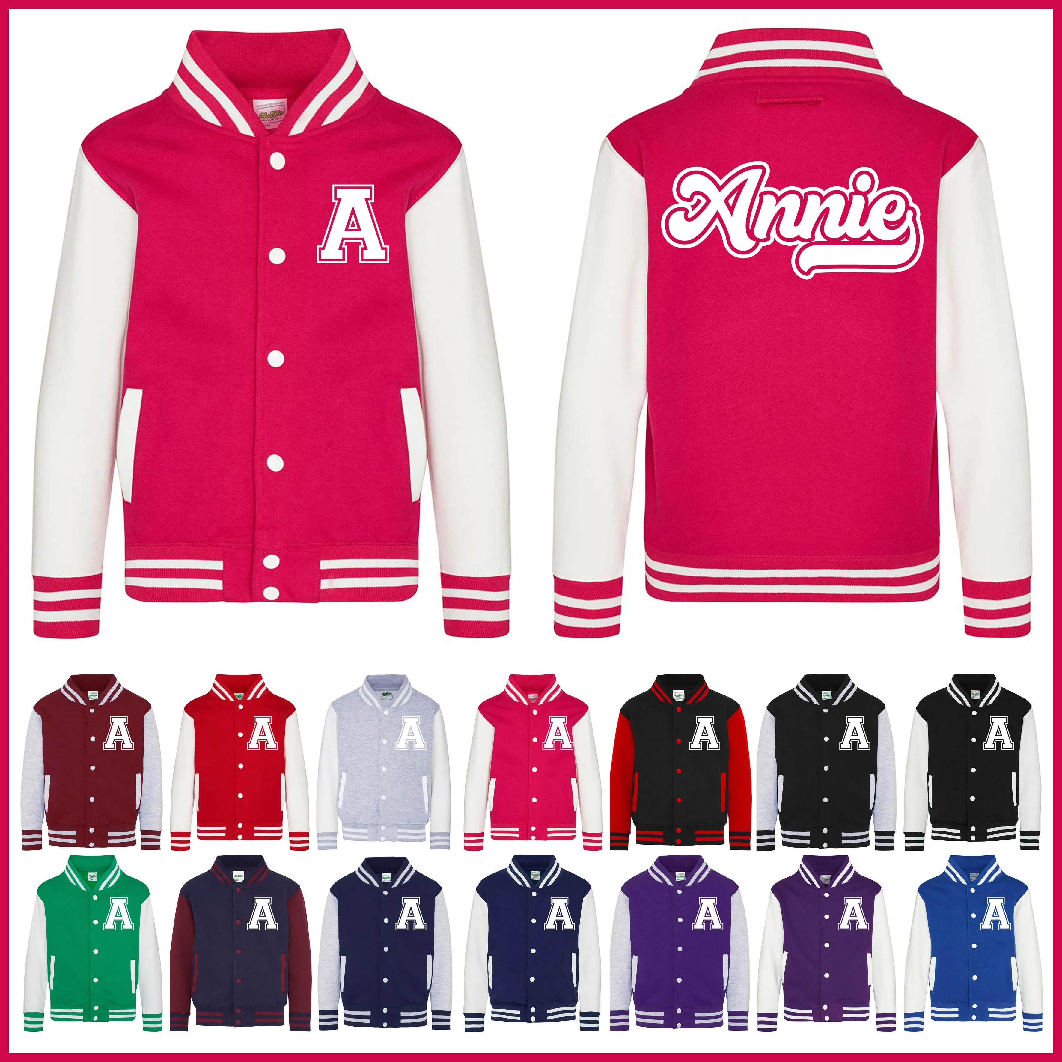 Personalised Kids Varsity Jacket, Initial and Name, Children's & Adults Sports Jacket, College Jacket