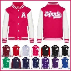 Personalised Kids Varsity Jacket, Initial and Name, Children's & Adults Sports Jacket, College Jacket