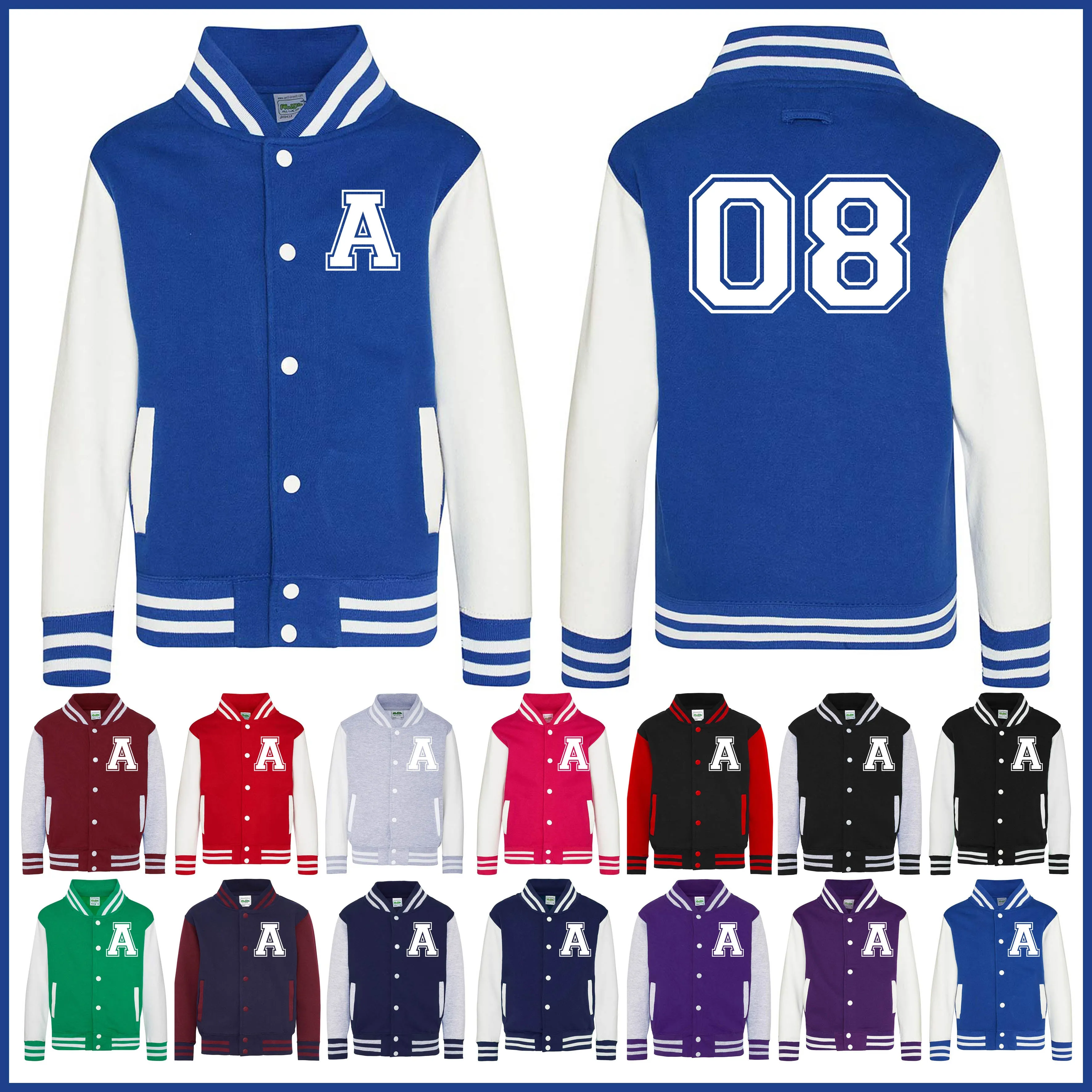 Personalised Kids Varsity Jacket, Initial and Name, Children's and Adults Sports Jacket, College Jacket