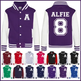 Personalised Kids Varsity Jacket, Initial and Name Number, Children's & Adults Sports Jacket, College Jacket