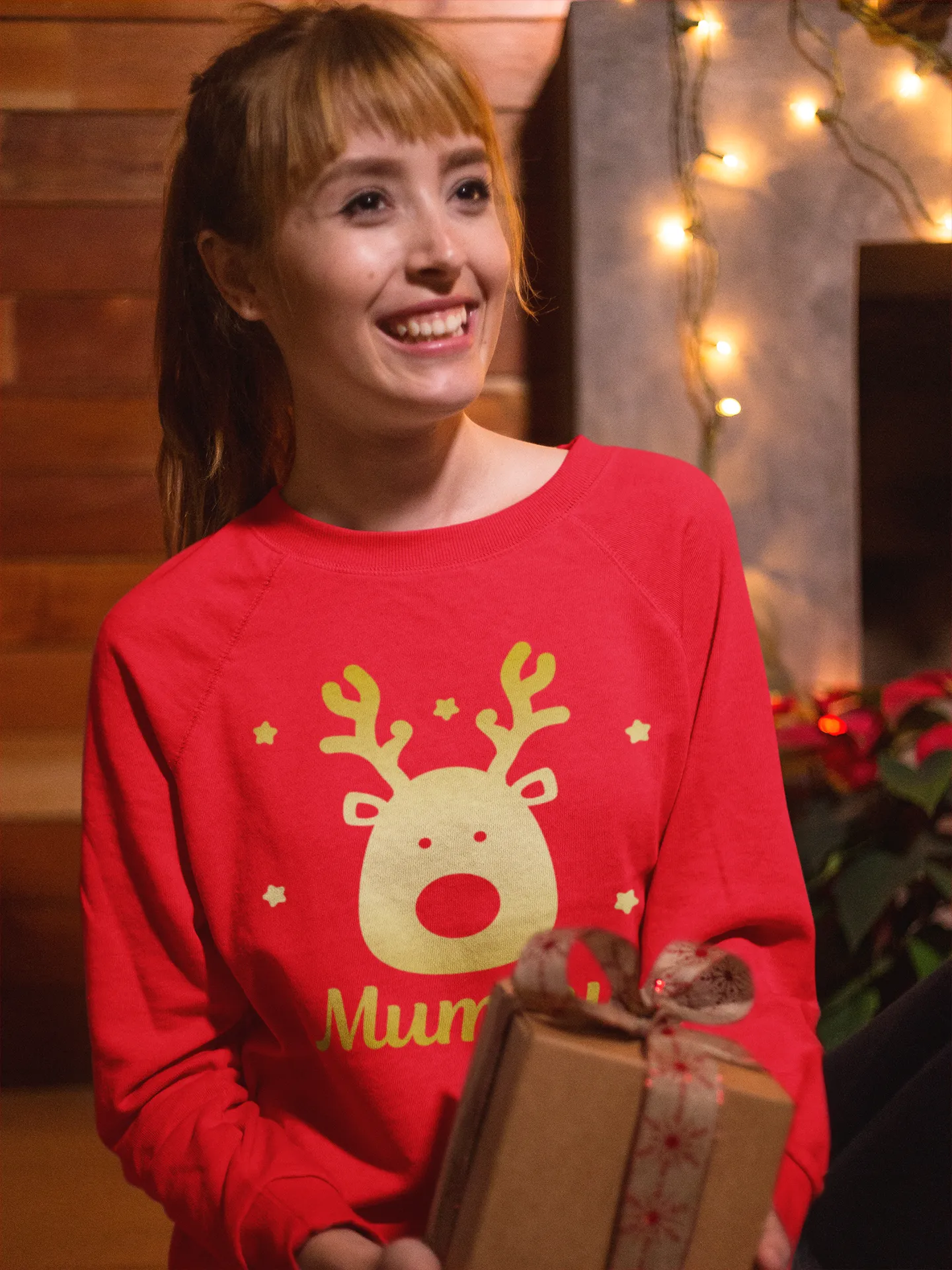 Personalised Matching Christmas Jumper Kids Adults Jumper With Gold Reindeer