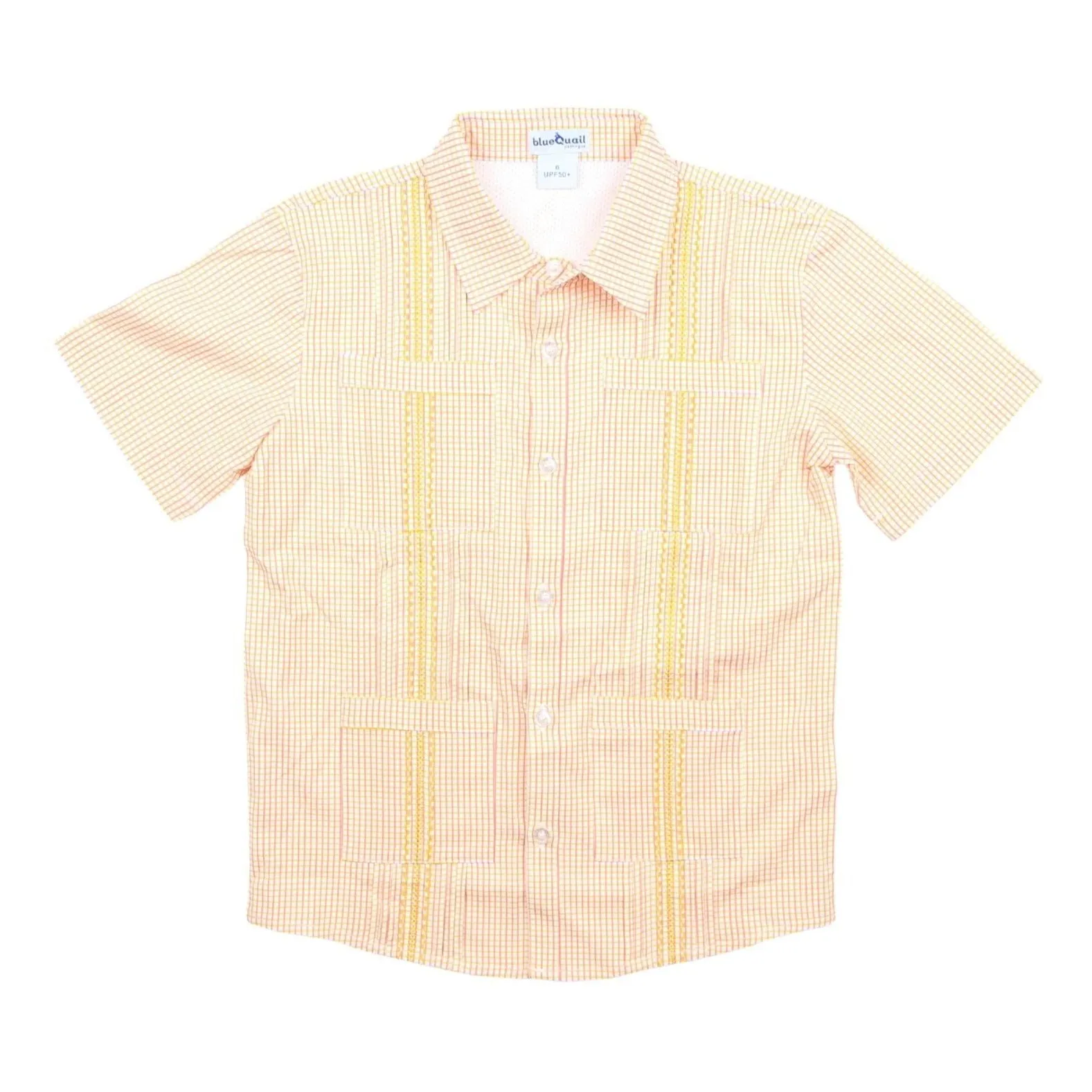 Pink And Citrus Check Guayabera