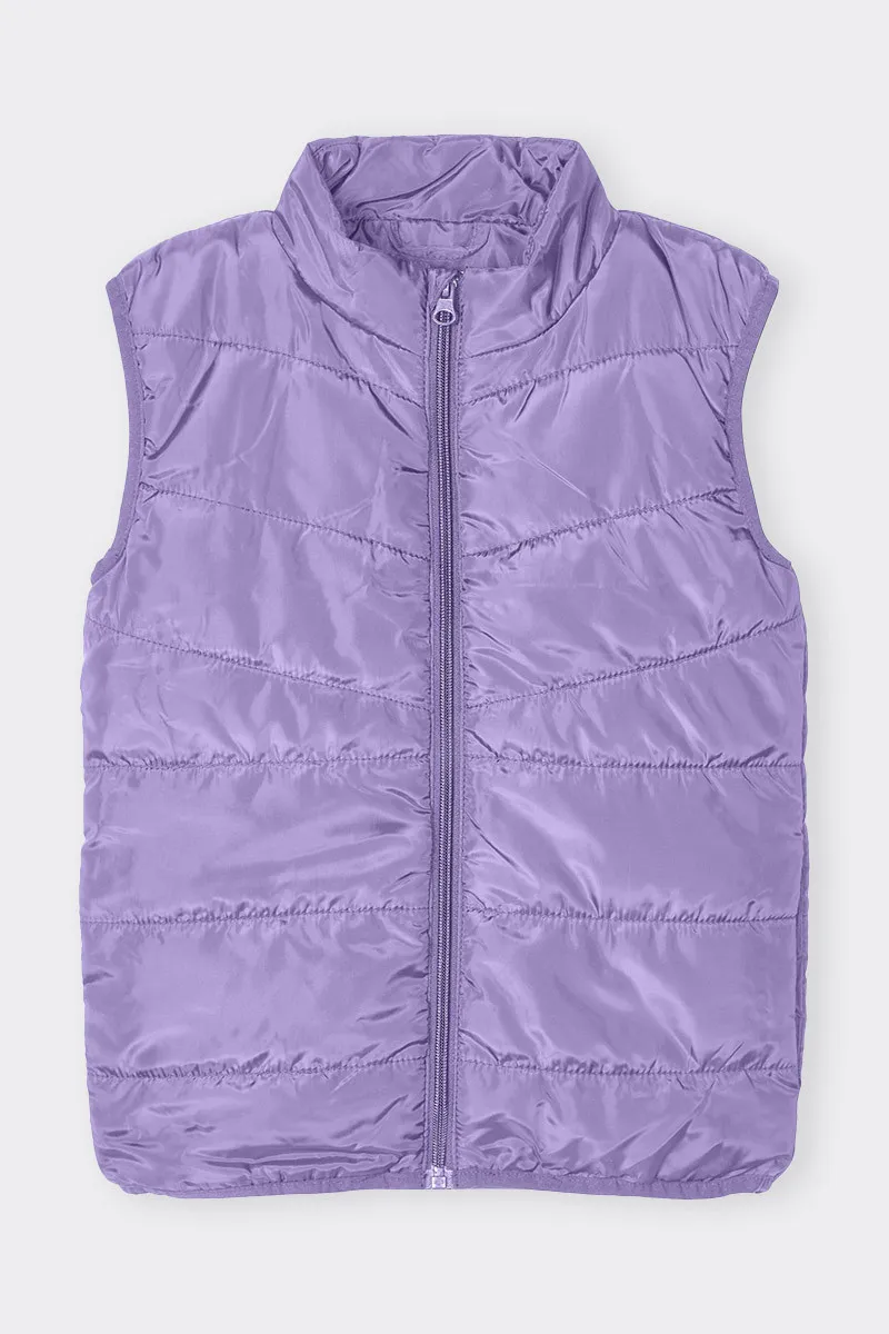 Purple Sleeveless Puffer Jacket for Kids.