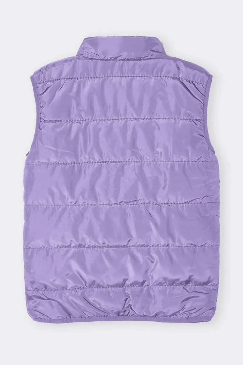 Purple Sleeveless Puffer Jacket for Kids.