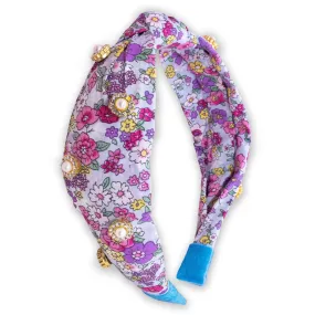 Floral Stud Knot Headband with Rhinestones & Pearls