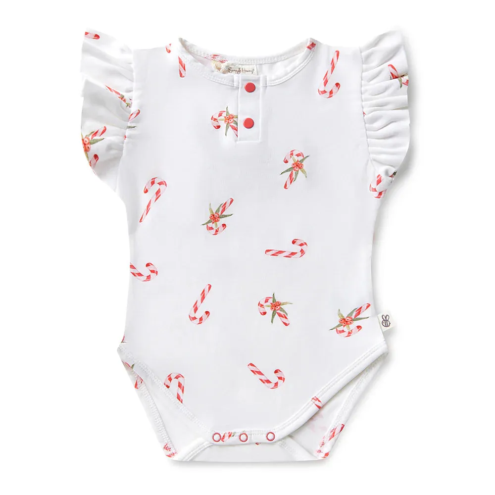 Snuggle Hunny Kids - Candy Cane Short Sleeve Organic Bodysuit With Frill