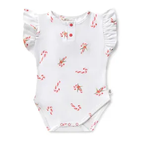 Snuggle Hunny Kids - Candy Cane Short Sleeve Organic Bodysuit With Frill