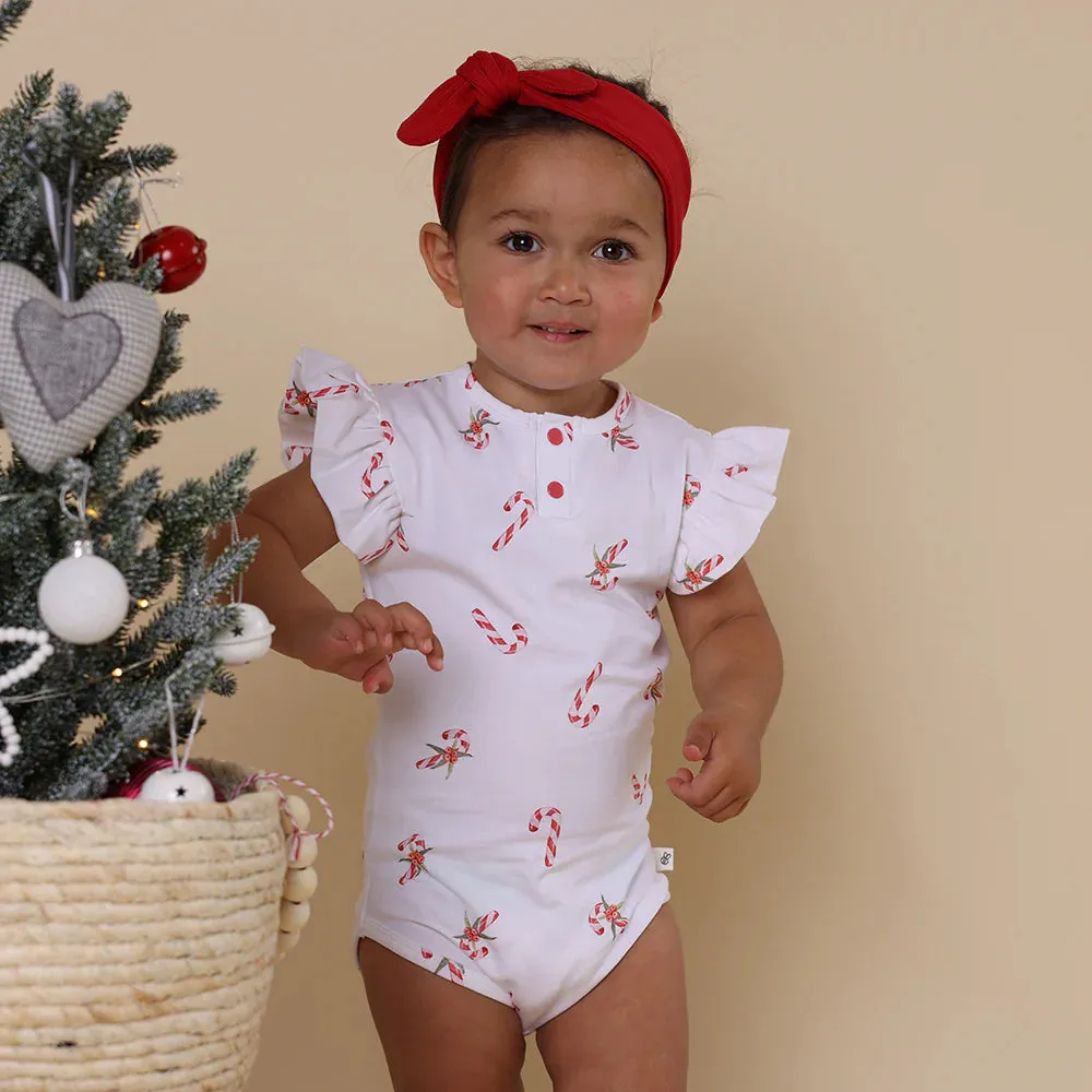 Snuggle Hunny Kids - Candy Cane Short Sleeve Organic Bodysuit With Frill