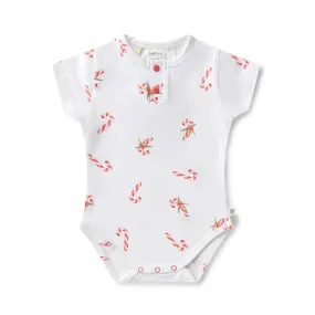 Snuggle Hunny Kids - Candy Cane Short Sleeve Organic Bodysuit