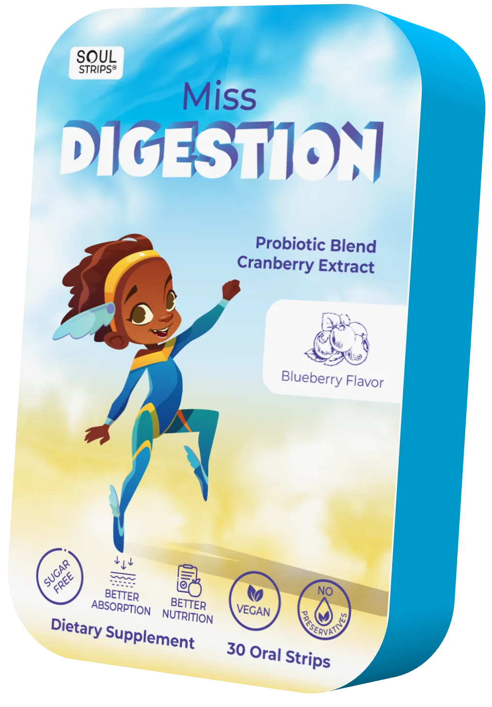 Kids Vegan Sugar Free Blueberry Flavored Digestion Strips by Soul Strips