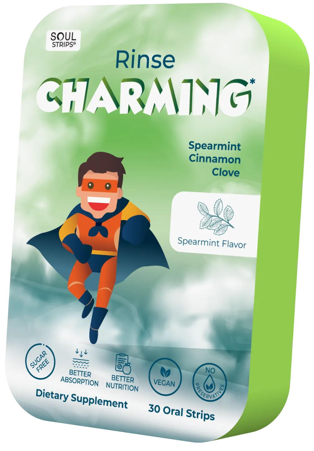 30 Charming Vegan Sugar-Free Spearmint Flavored Soul Strips for Kids