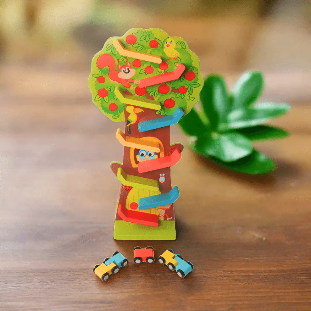 Wooden Squirrel Taxiway Toy with Small Cars for 3-Year-Olds